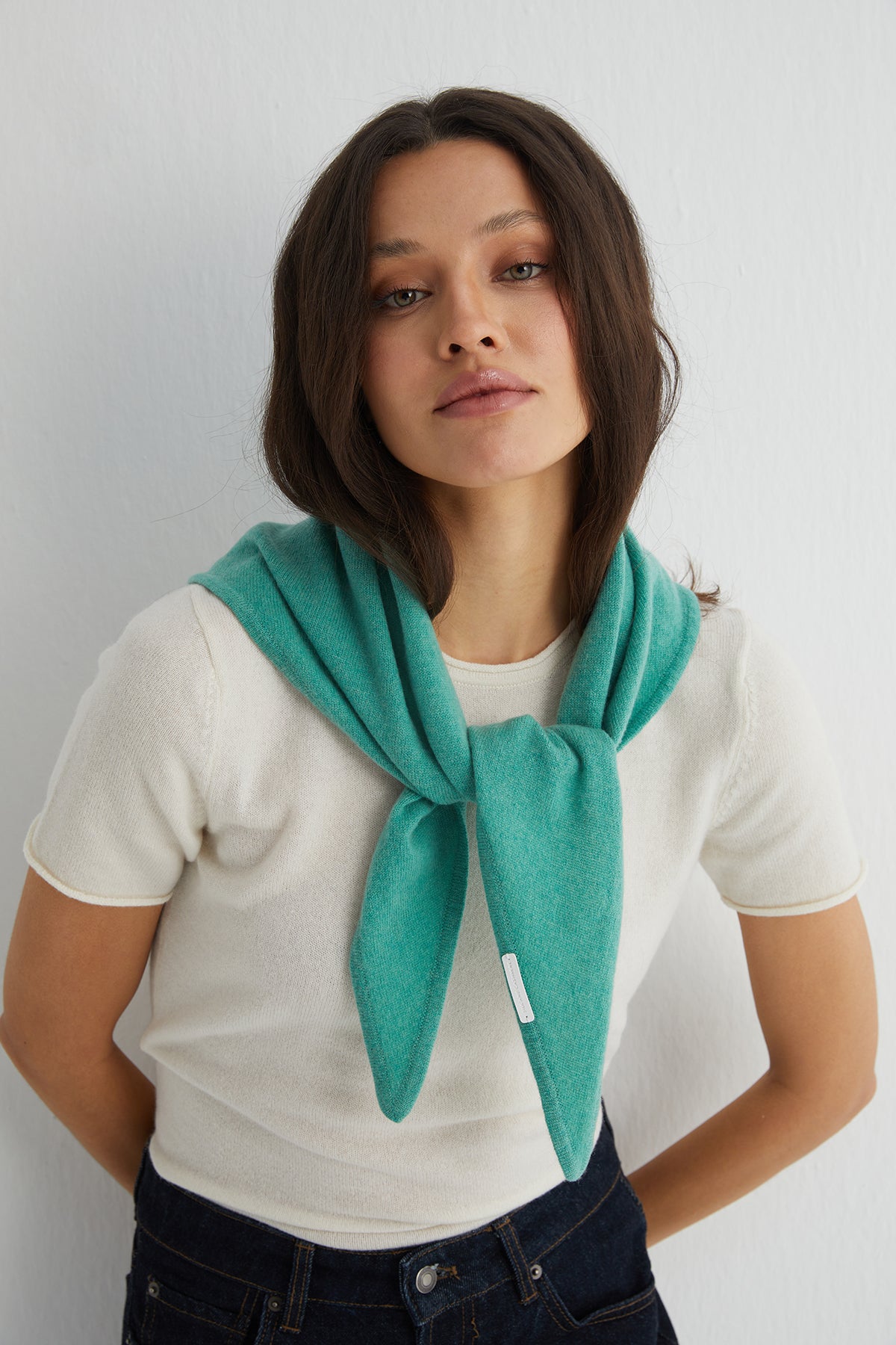 Nil Yeşili Rose Saf Kaşmir Fular Bandana 115x45x45 cm